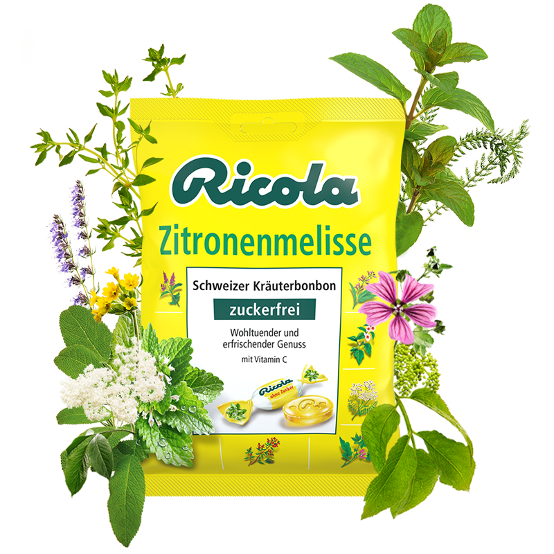 Ricola Zitronenmelisse Zuckerfrei Bonbon, 75g Beutel MHD:30.4.25