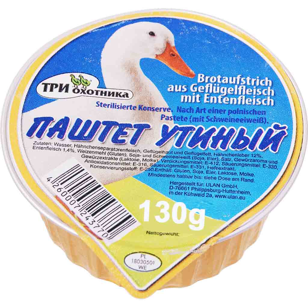 Tri Ohotnika Geflügel Pastete mit Entenfleisch 130g MHD:30.10.23