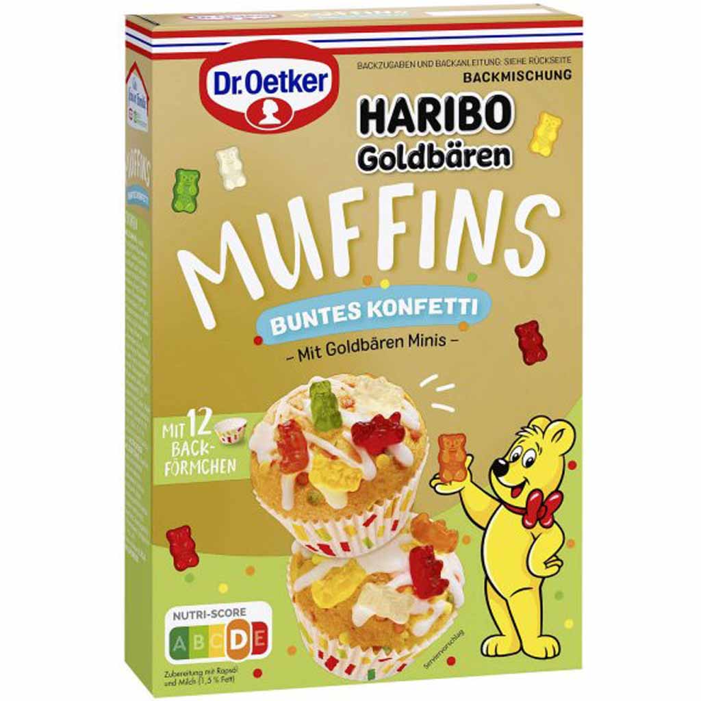 Dr.Oetker Backmischung Haribo Goldbären Muffins buntes Konfetti 12er 464g MHD:30.4.23