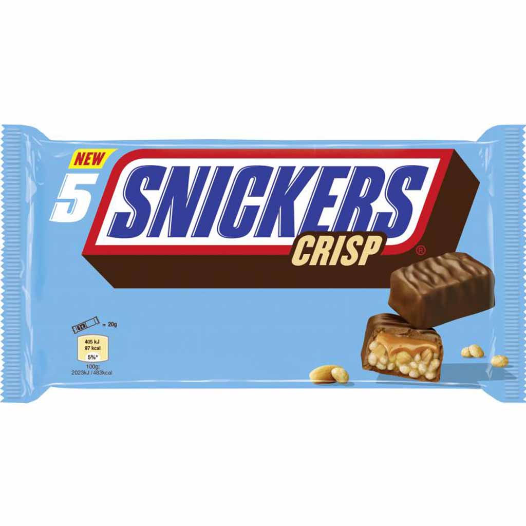 Snickers crisp Duo-Riegel 5er 200g MHD:11.10.22