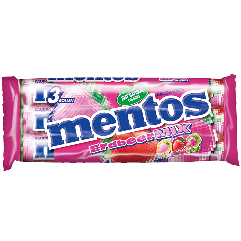 Mentos Kaubonbon Erdbeer Mix 3er Pack 3x 38g MHD:30.11.26