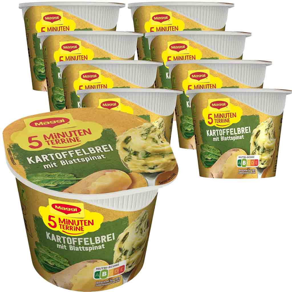 8x Maggi 5 Minuten Terrine Kartoffelbrei mit Blattspinat á 47g=376g MHD:30.7.25