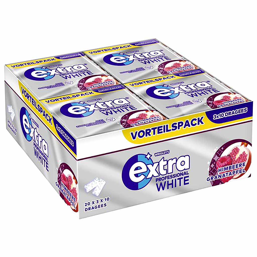 20x Wrigley's extra prof. White Himbeere Granatapfel je 3x10 Dragees, Mulipack , 4009900544115