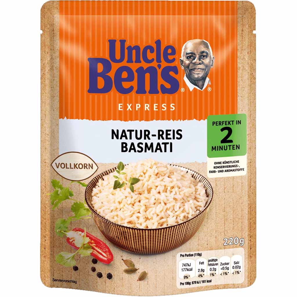 6x Bens Original Express Vollkorn Natur-Reis Basmati á 220g=1320g MHD:30.1.22