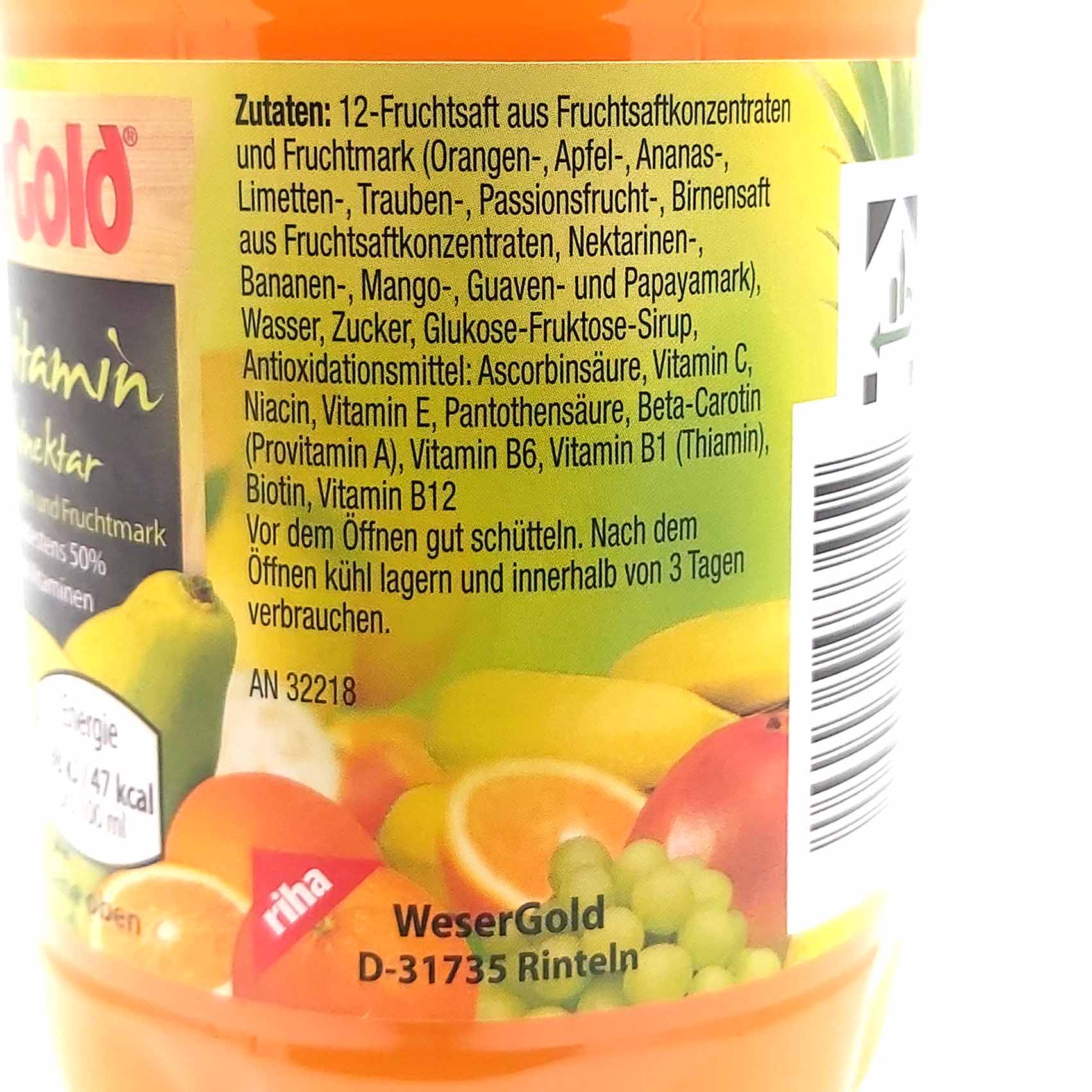 Wesergold_Multivitamin_12-Frucht_Nektar_Saft_6_0_33_L-5 Weser Gold Multivitamin 12 -Fruchtnektar 6x0,33 Liter = 1,98 Liter
