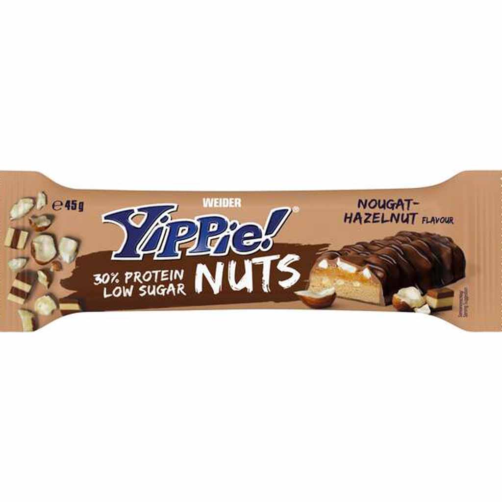 12x Yippie! Protein Riegel Nuts Nougat Haselnuss á 45g=540g MHD:30.7.23