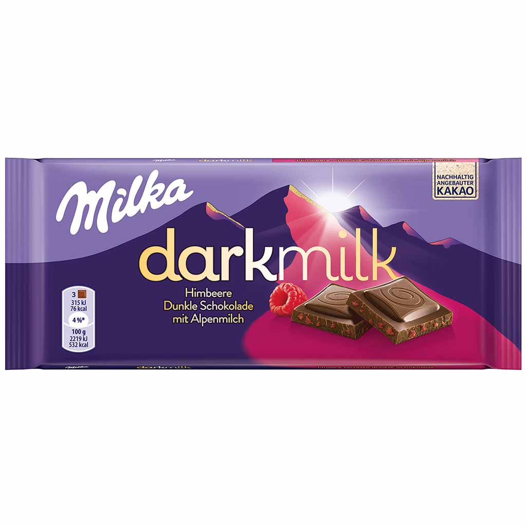 Milka Tafelschokolade darkmilk Himbeere mit extra Kakao 85g MHD:19.3.23