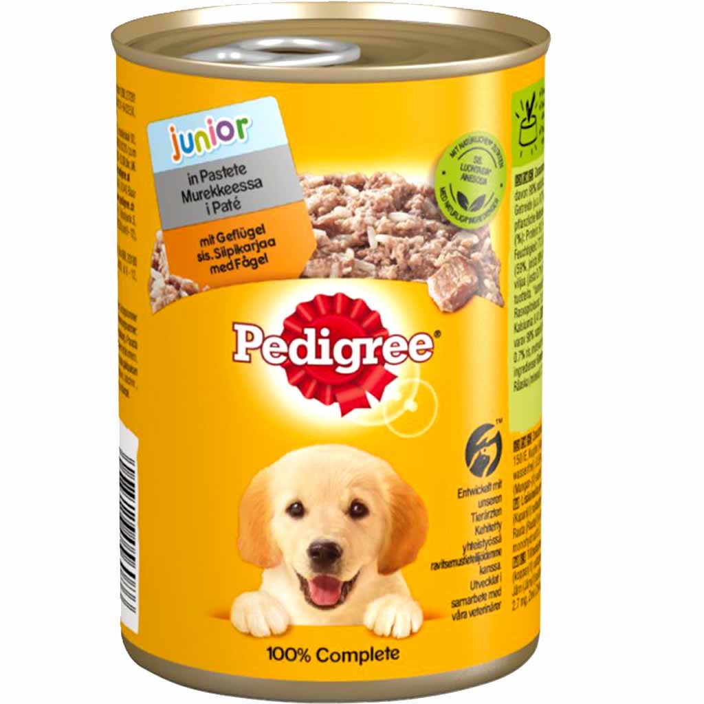 12x Pedigree Nassfutter Junior Geflügel in Pastete á 400g=4800g MHD:29.11.24