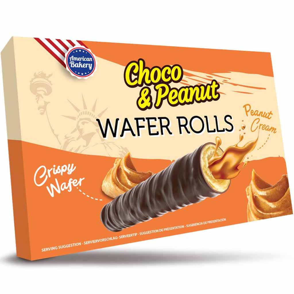 American Bakery Wafer Rolls Choco & Peanut 120g MHD:15.9.23