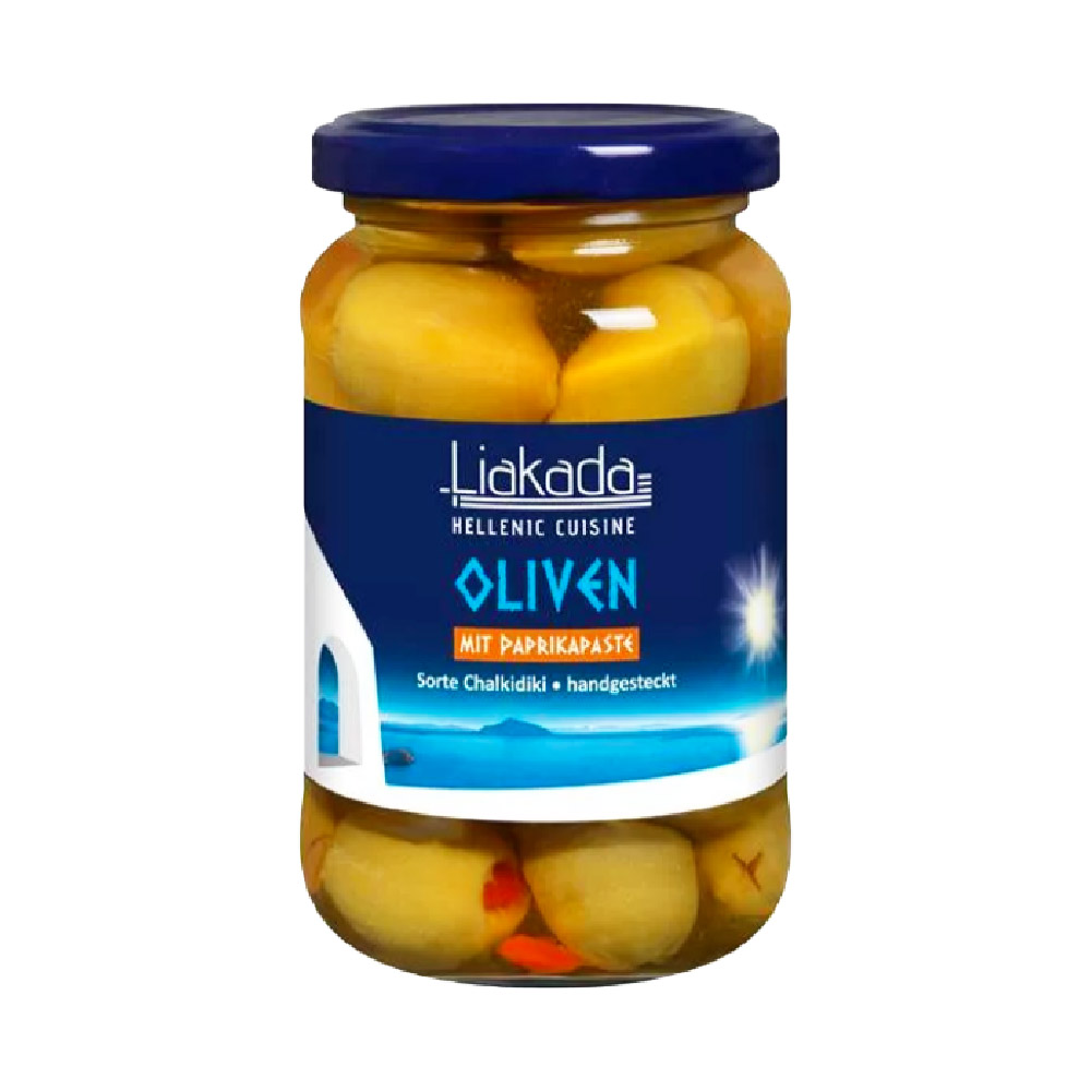 Liakada Grüne Oliven mit Paprikapaste 200g MHD:4.8.26