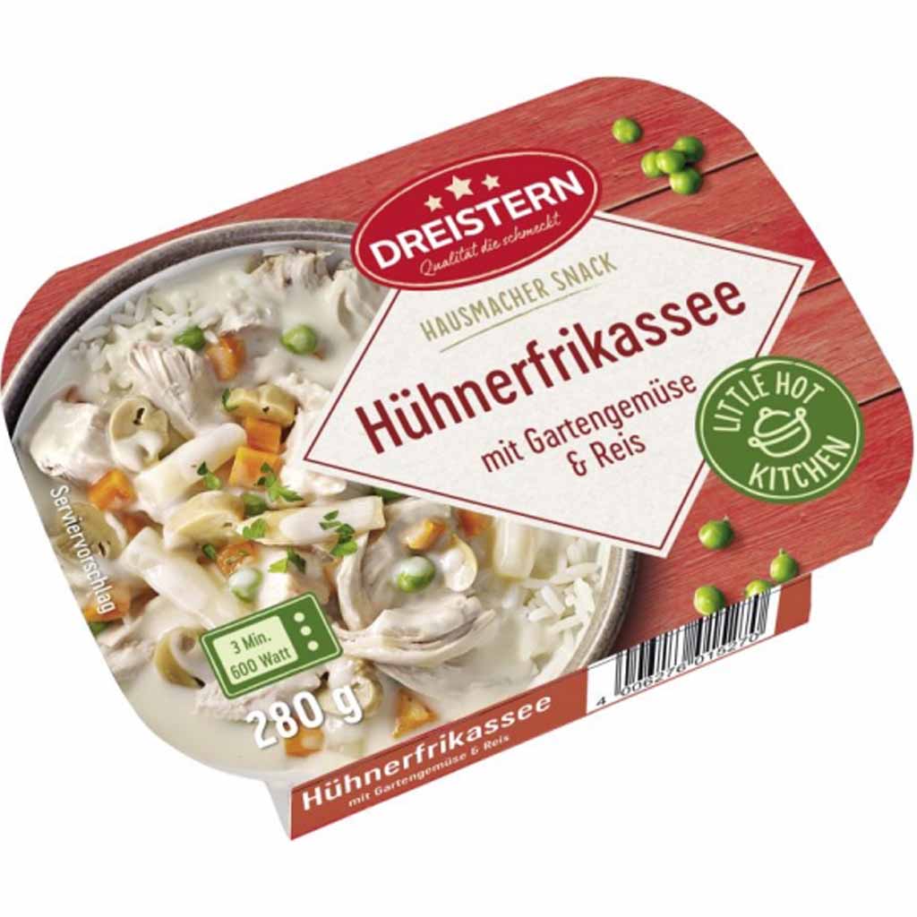 Dreistern Hausmacher Snack Hühnerfrikassee mit Gartengemüse & Reis 280g MHD:14.2.26
