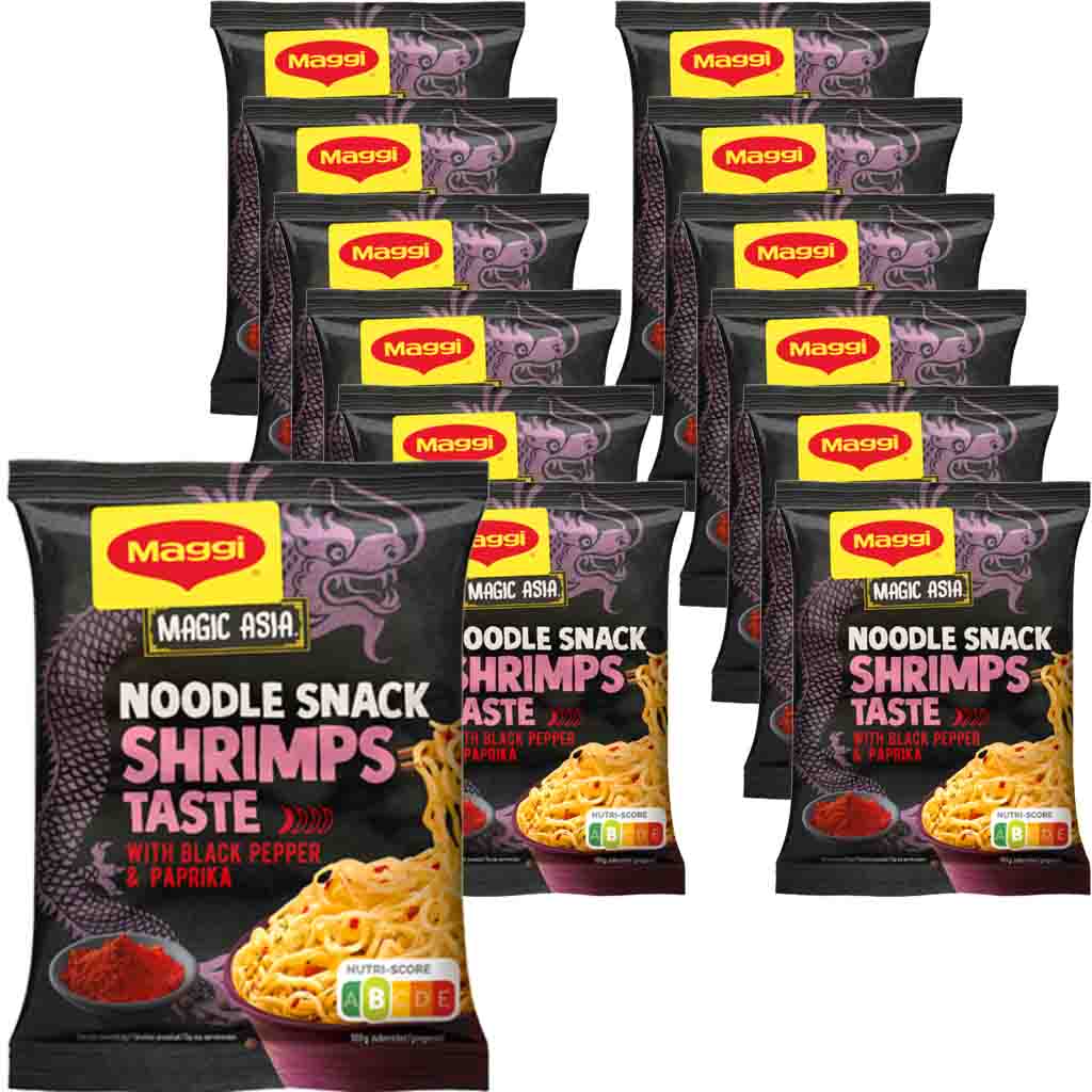 12x Maggi Magic Asia Nudel Snack Shrimps á 62g=744g MHD:30.12.22