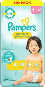 Pampers Windeln Premium Protection Gr. 4 Maxi (9-14 kg), Big Pack, 58 Stück