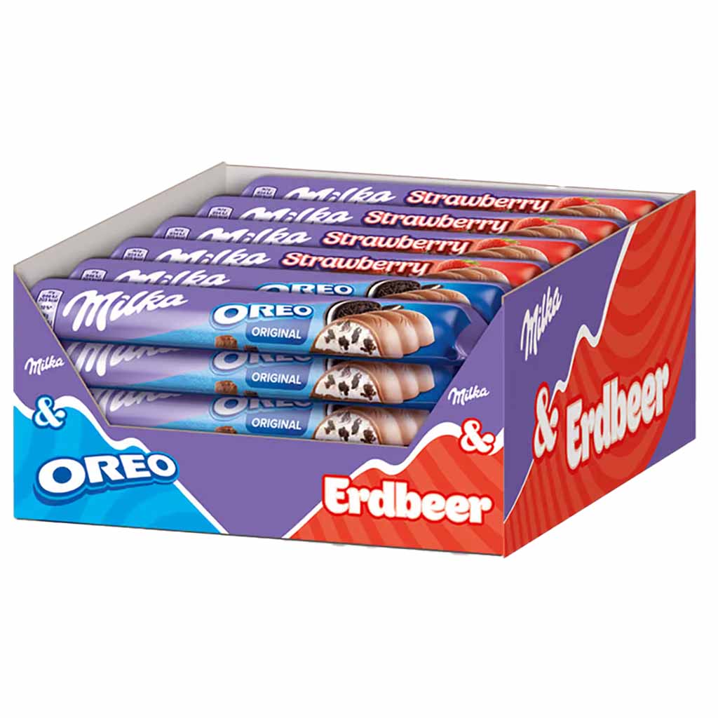 36x Milka Riegel Mix Schokoriegel je 14x Oreo 37g 7622210704740 + 22x Strawberry 36,5g 7622210704733 = 1321g 7622210723741