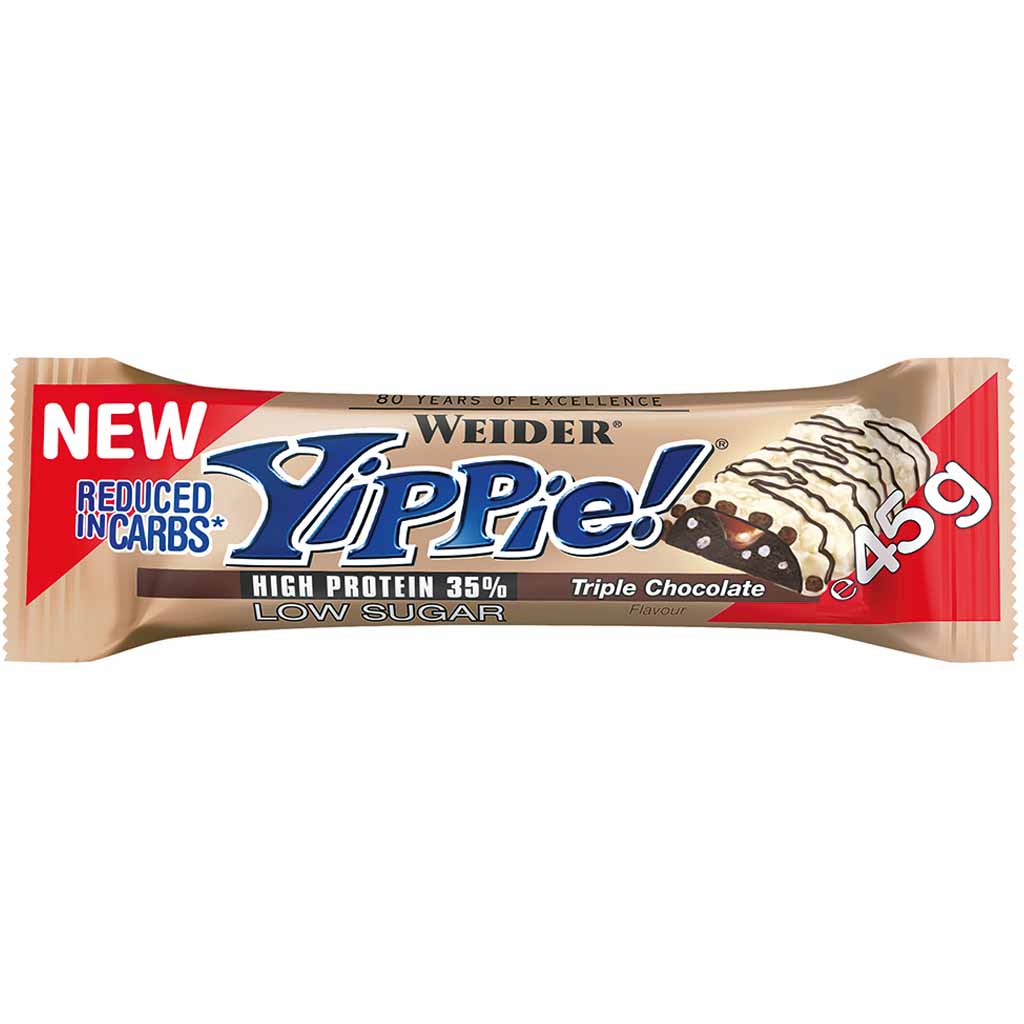 12x Yippie! Tripple Chocolate Protein Riegel á 45g=540g MHD:30.6.21