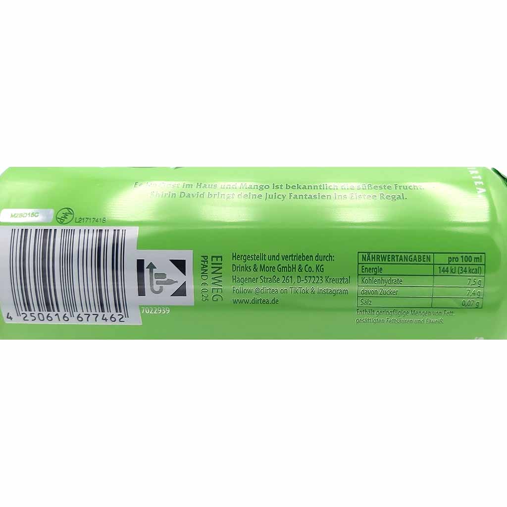 DirTea Juicy Mango Erfrischungsgetränk DOSE 0,5L 4250616677462  Nährwerte
