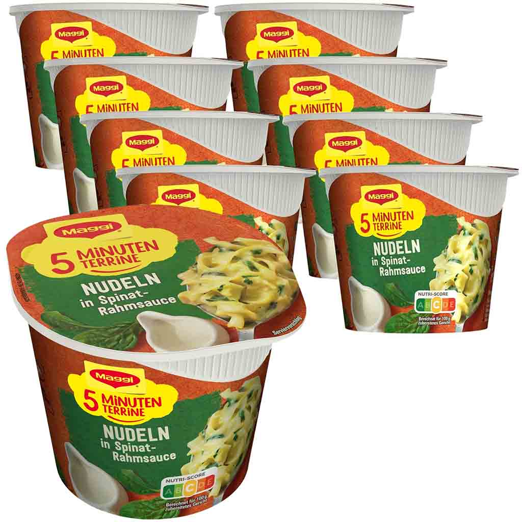 8x Maggi 5 Minuten Terrine Nudeln Spinat Rahmsauce á 50g=400g MHD:30.6.25