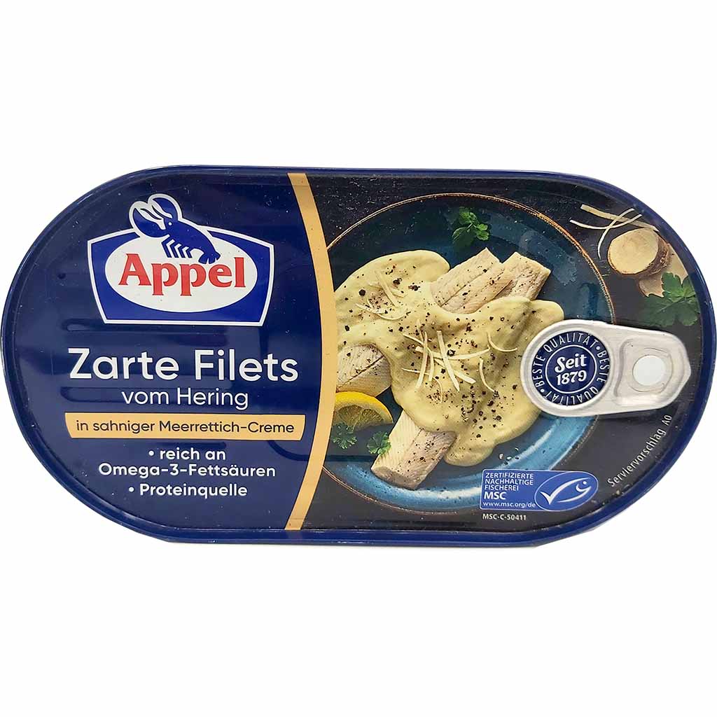 Appel zarte Filets von Hering in sahniger Meerrettich-Creme 2-te Sortierung 200g