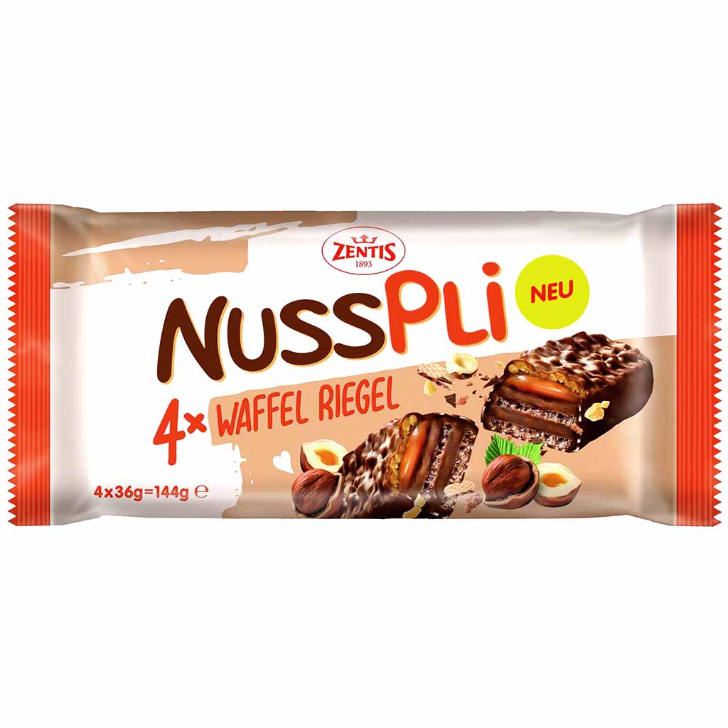 Zentis Nusspli Waffel Riegel 4er 144g MHD:31.7.24