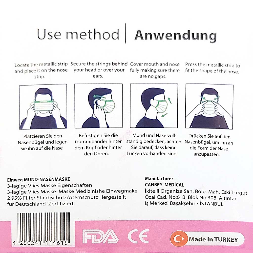 Einweg_Mund-Nasemaske_3-lagig_Vlies_pink_sidePHNxT9EhPKpLX 50x Mundschutz Masken 3-lagig, Vlies, Gummibänder, pink rosa