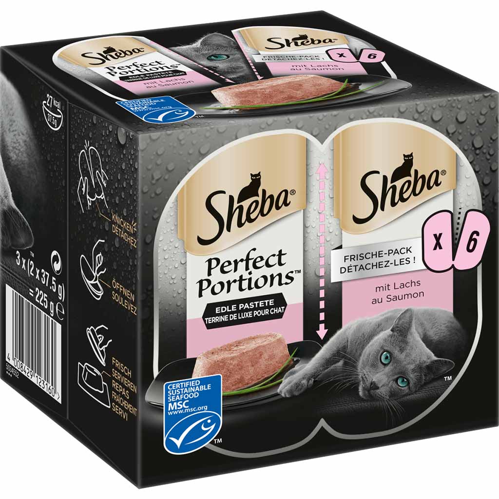 48x Sheba Perfect Portions edle Pastete Lachs á 37,5g=1800g MHD:15.2.23