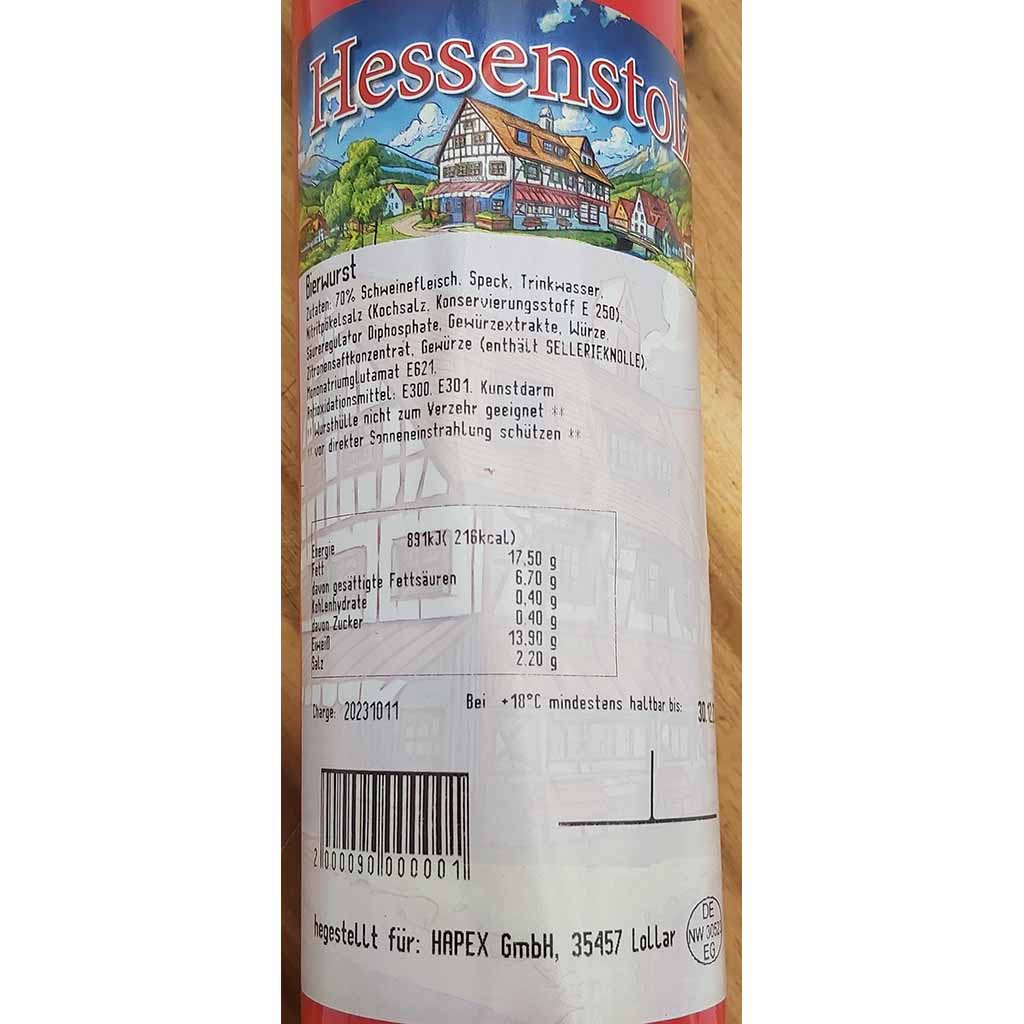 Hessenstolz Bierwurst 650g  EAN 2000090000001