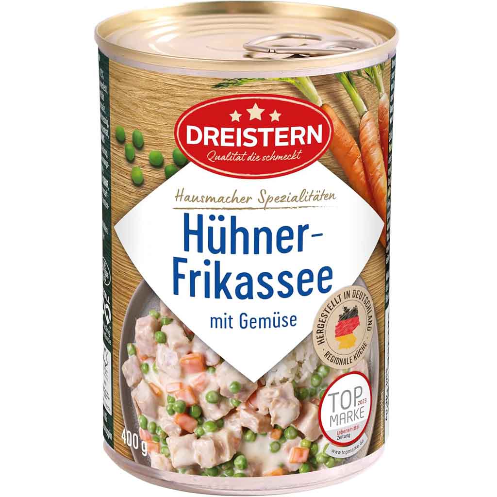 Dreistern Hausmacher Hühnerfrikassee mit Gemüse 400g MHD:6.3.27