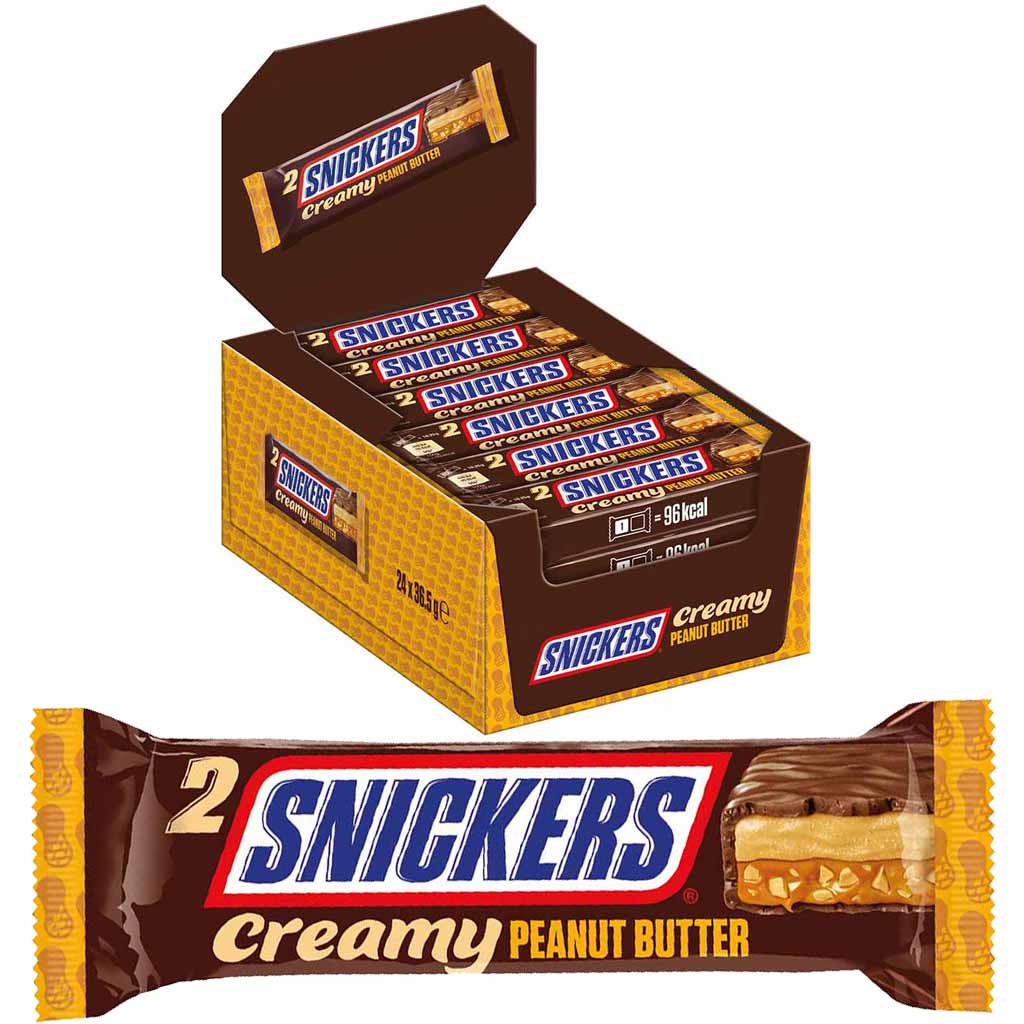 24x Snickers Creamy Peanut Butter  24x36,5 = 876g GTIN 5900951310386, 5900951310379 