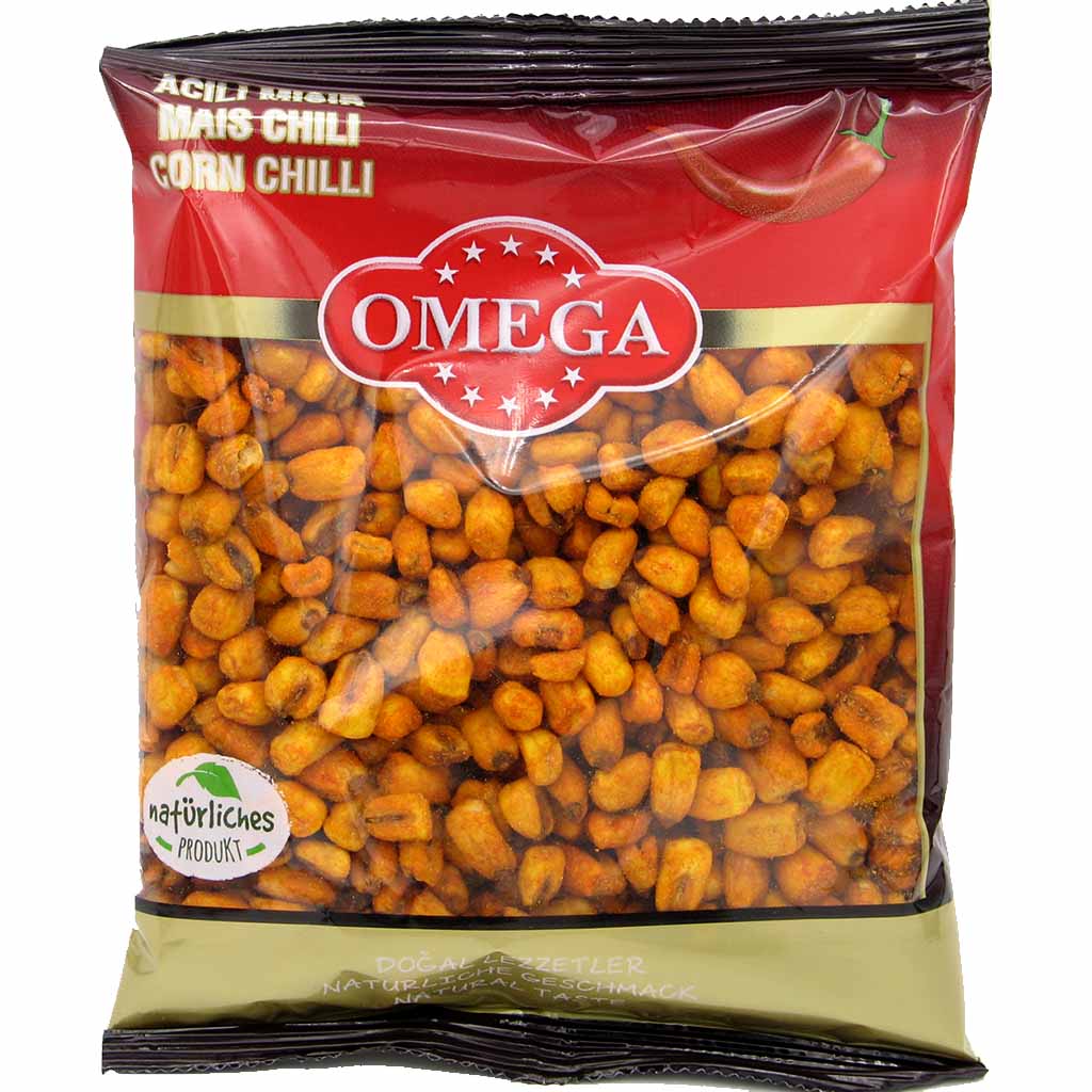 180g Omega gerösteter Mais mit Chili Gewürz MHD:28.4.23