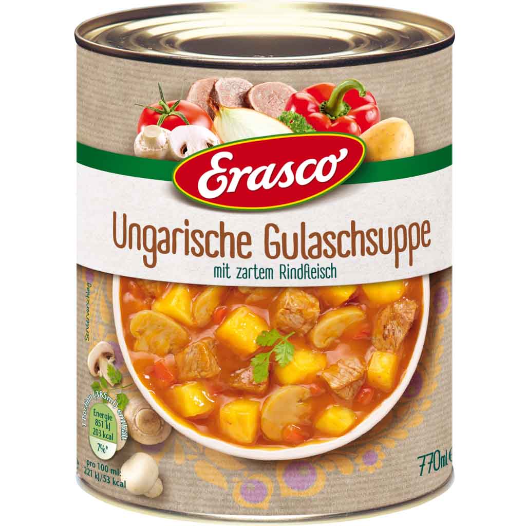 Erasco Eintopf Ungarische Gulaschsuppe mit Rindfleisch 770ml MHD:30.12.27