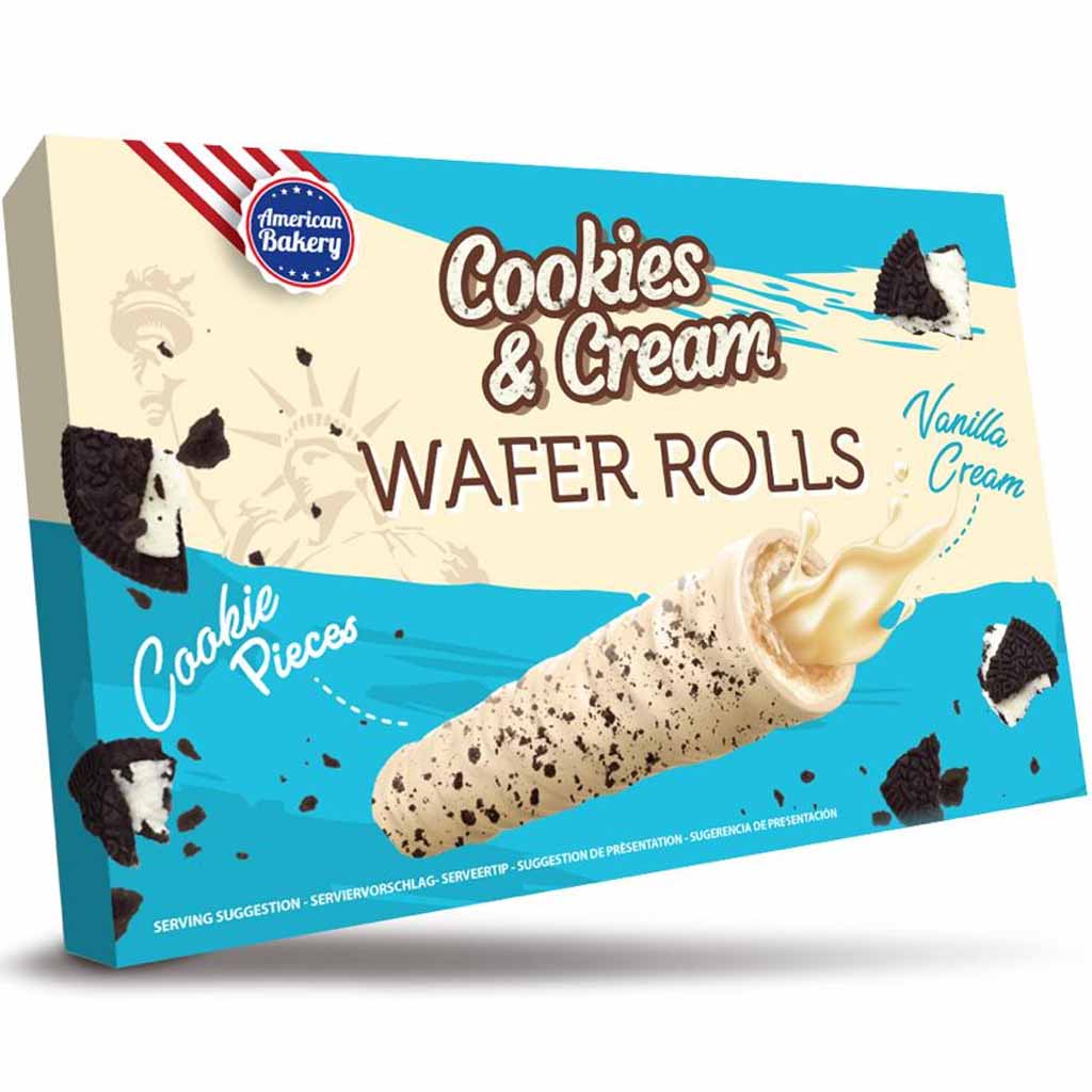 American Bakery Wafer Rolls Cookies & Cream 120g MHD:23.1.24
