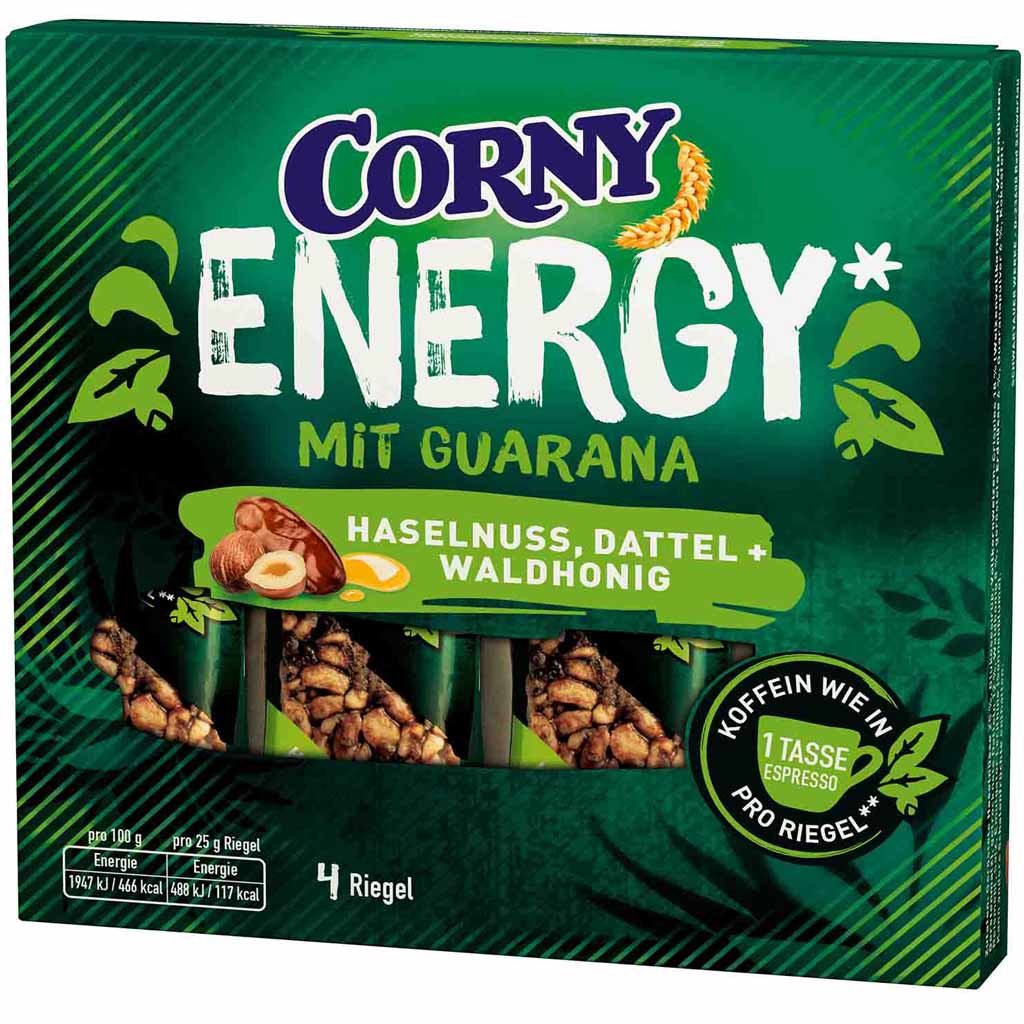 Corny Energy mit Guarana Haselnuss 4 Riegel 100g MHD:23.2.21