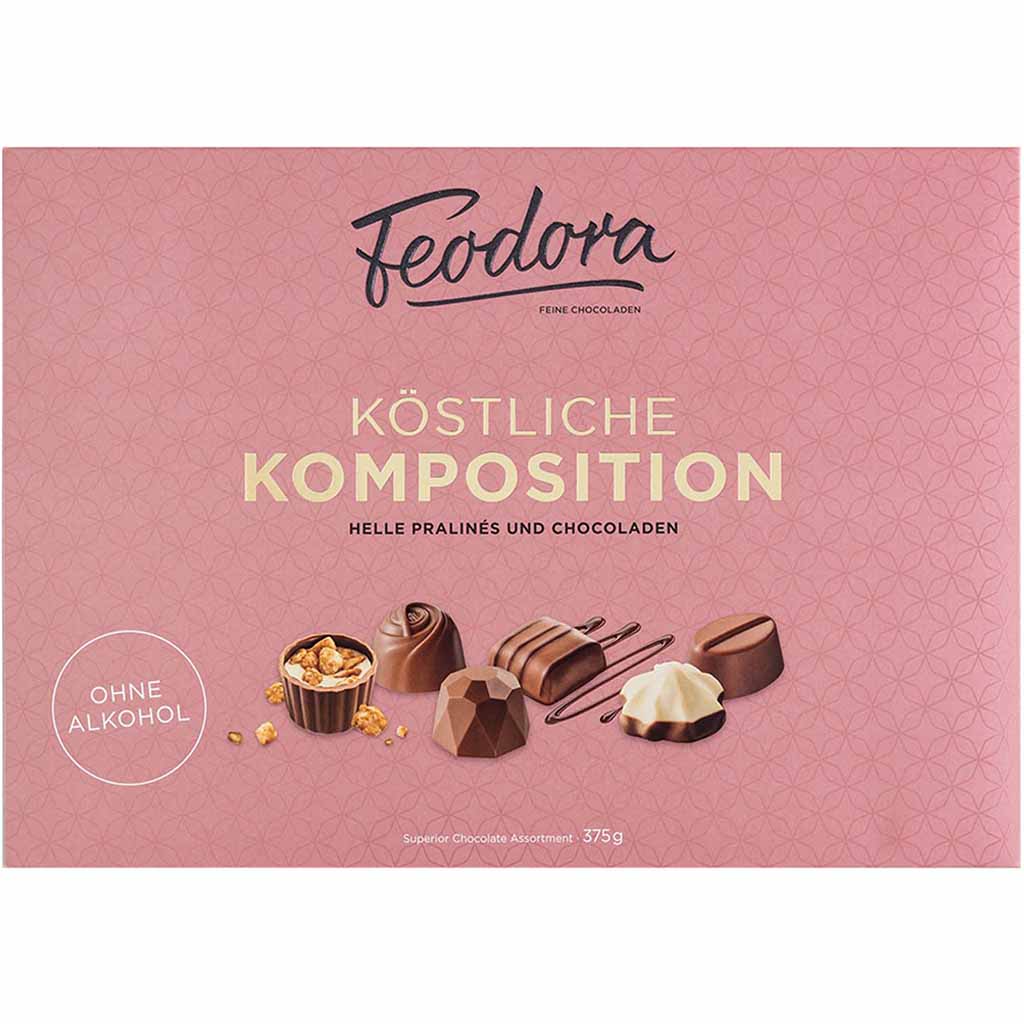 Feodora köstliche Komposition helle Pralines & Chocoladen 375g MHD:12.11.23