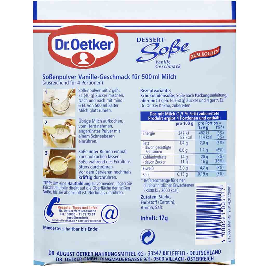 Dr.Oetker Dessert-Soße zum kochen 51g Rückseite