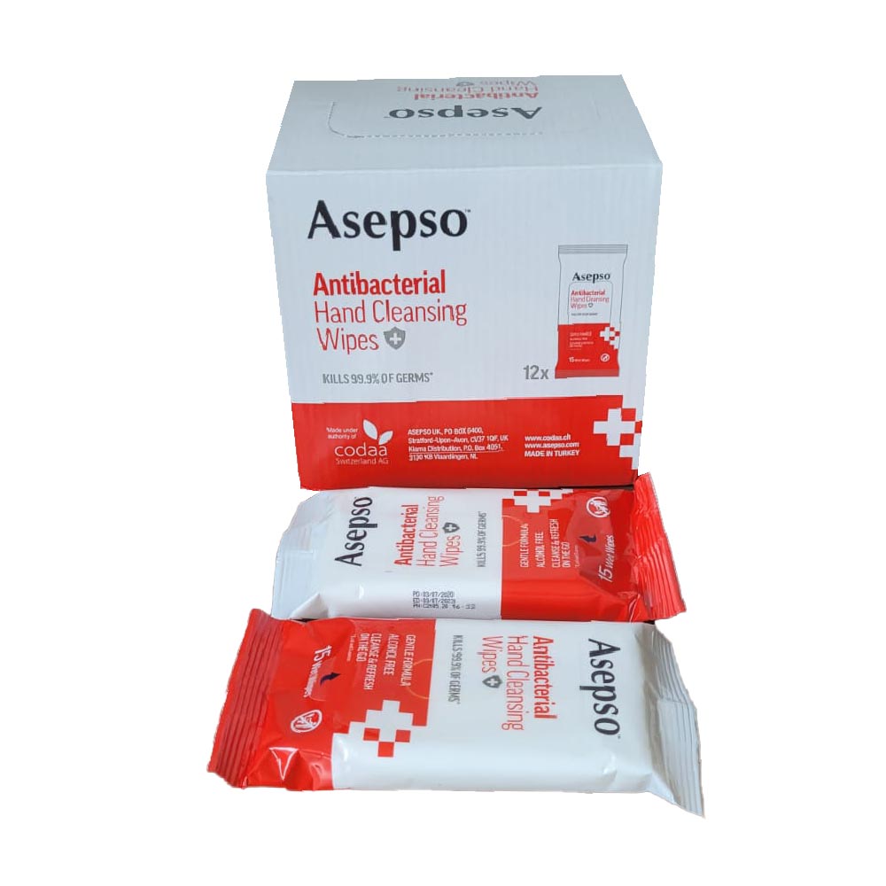 Feuchte Hand Reinigungstücher antibakterielle  von Asepso 12x15=180 stück MHD:30.3.23
