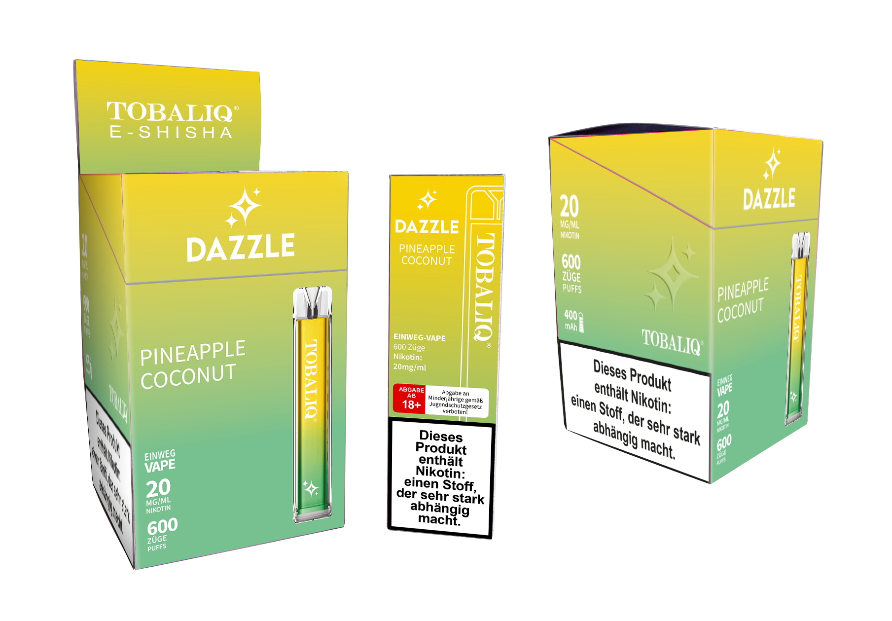 10er Pack DAZZLE E-Shisha 600Puffs – 20mg Nikotin – PINEAPPLE COCONUT