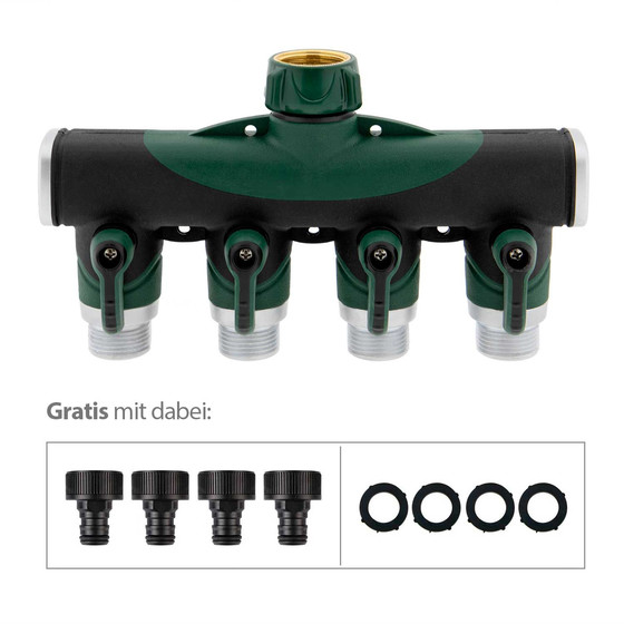 t24 Premium 4-Wege Verteiler für Gartenschläuche 3/4" Zoll