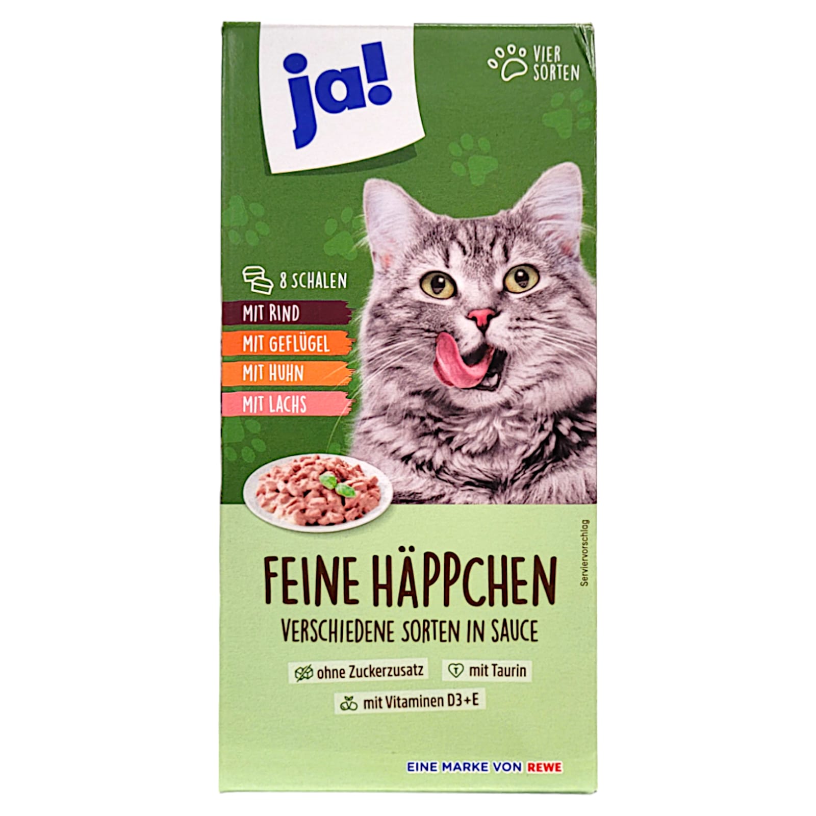 ja! Katzenfutter Feine Häppchen 4 Sorten 8x100g MHD:19.4.26