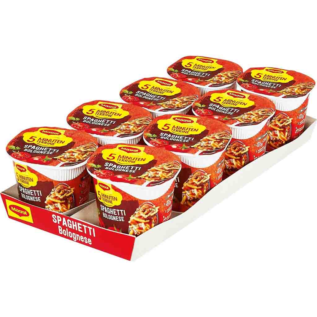 8x Maggi 5 Minuten Terrine Spaghetti Bolognese á 60g=480g MHD:30.6.25