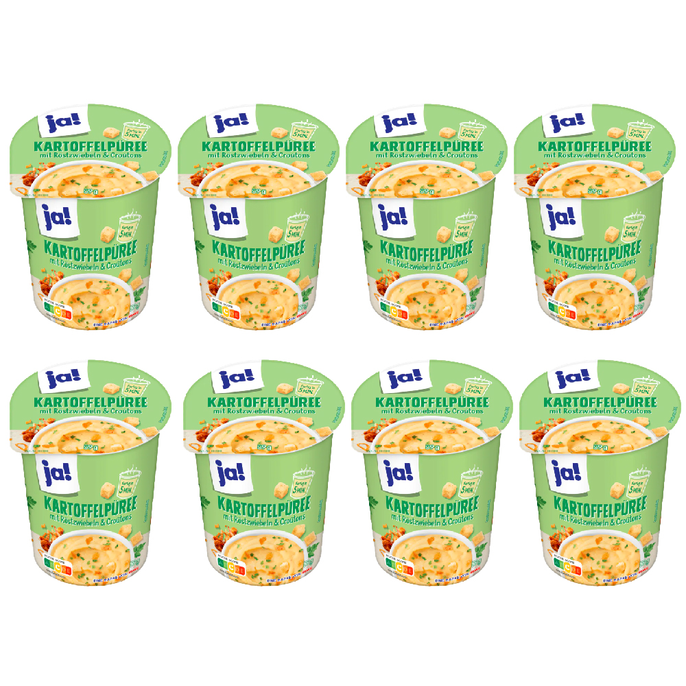 ja! Kartoffelpüree mit Röstzwiebeln und Croûtons 59g 8x 59g Becher MHD:30.9.25