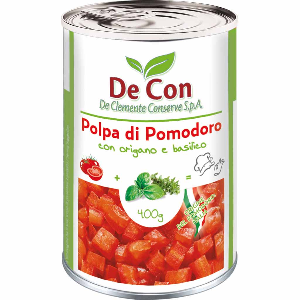 De Con Tomatenfruchtfleisch stückig mit Oregano & Basilikum 400g MHD:30.12.24