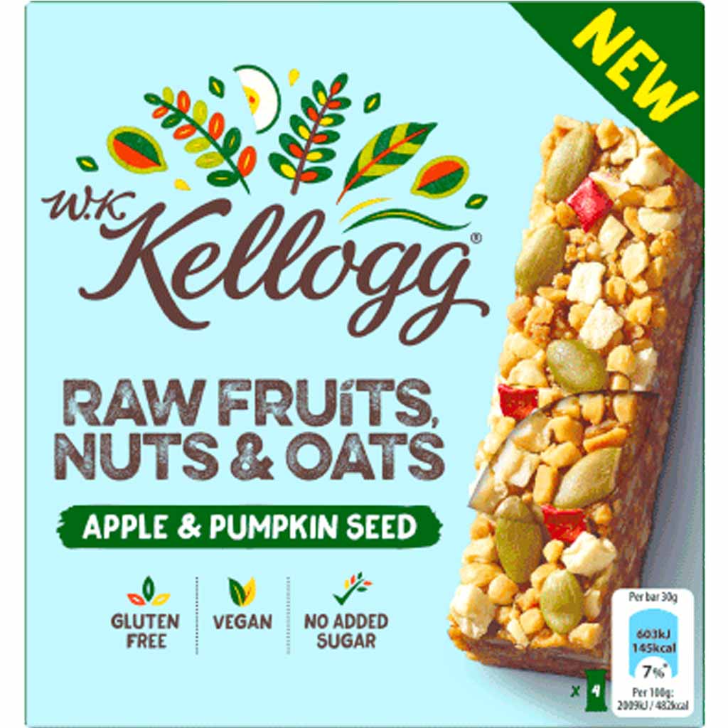 Kellogg Raw Fruits, Nuts & OatsApple & Pumpkin Seed Nussriegel 120g