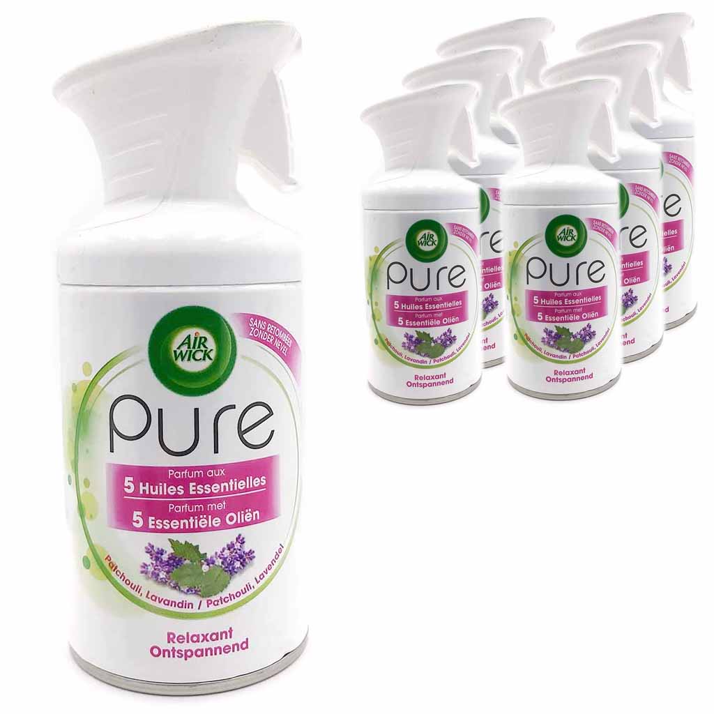 6x Air Wick Duftspray Pure 5 Essentielle Öle Entspannend Patschuli Lavendel 250ml=1500ml