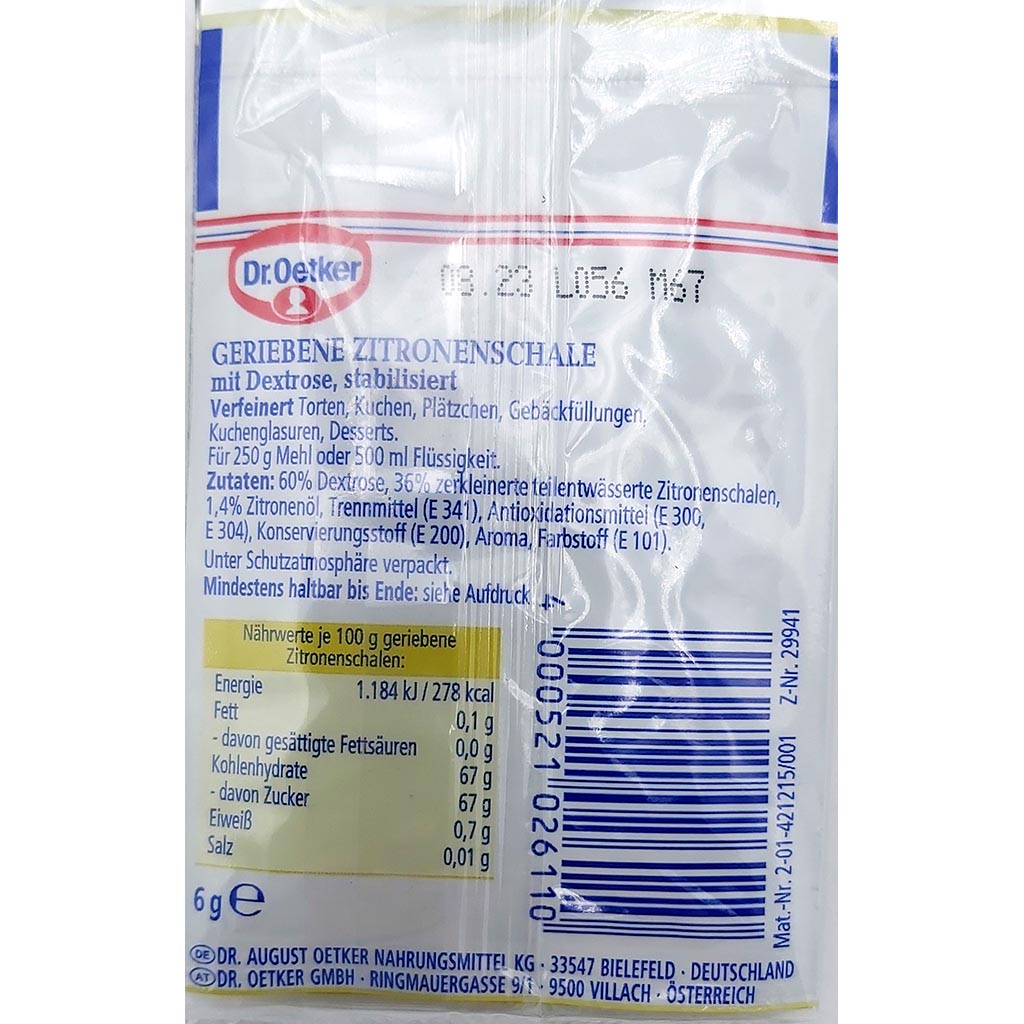 Dr. Oetker Finesse geriebene Zitronenschalen 3er zum Backen 3 x 6g = 18g