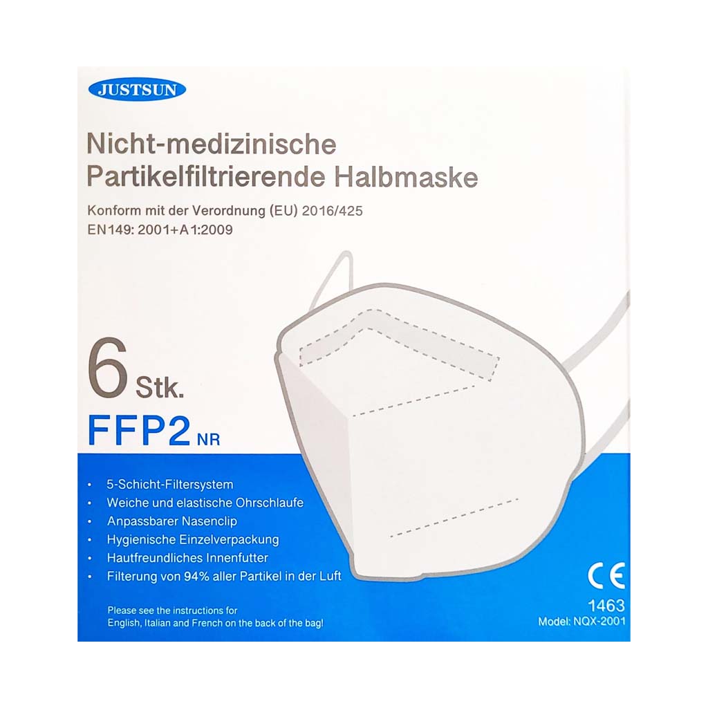 6x FFP2 Atemschutzmaske Justsun CE1463 MHD:1.5.23
