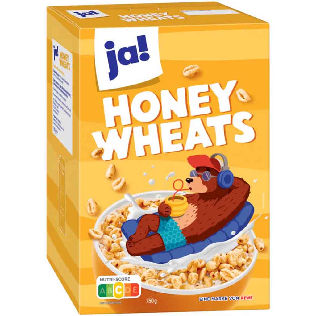 ja! Honey Wheats 750g, gepuffter Weizen mit Honig, Lebensmittel-Sonderposten