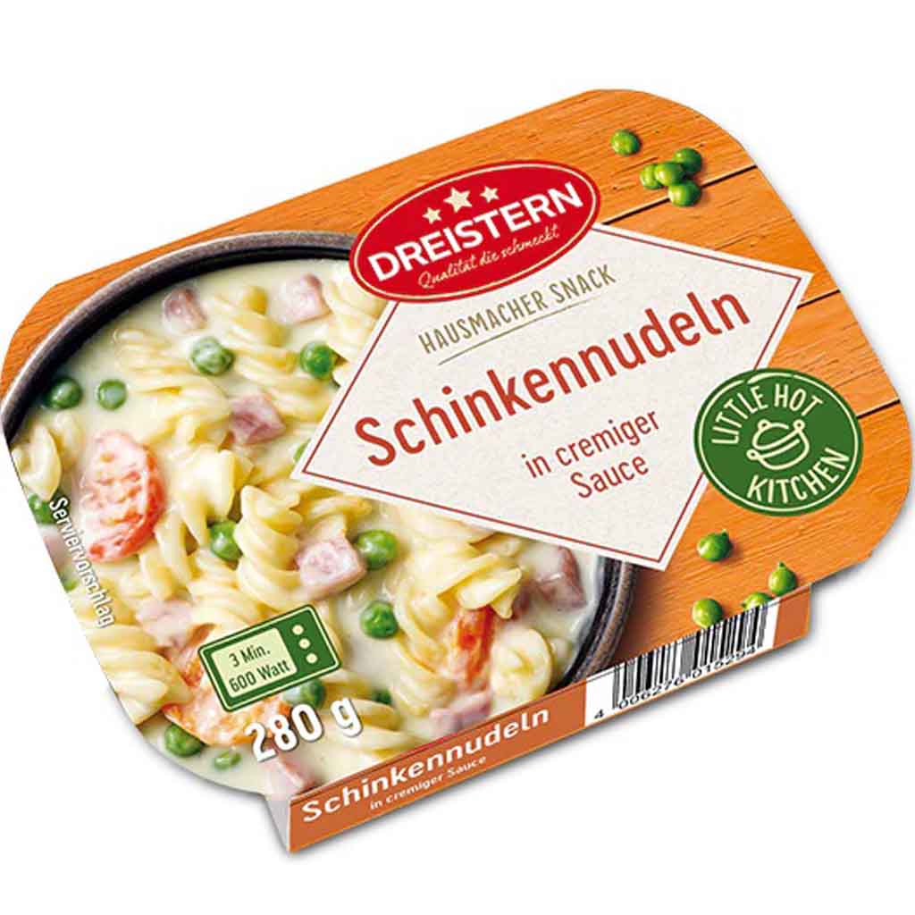 Dreistern Hausmacher Snack Schinkennudeln in cremiger Sauce 280g MHD:17.1.26