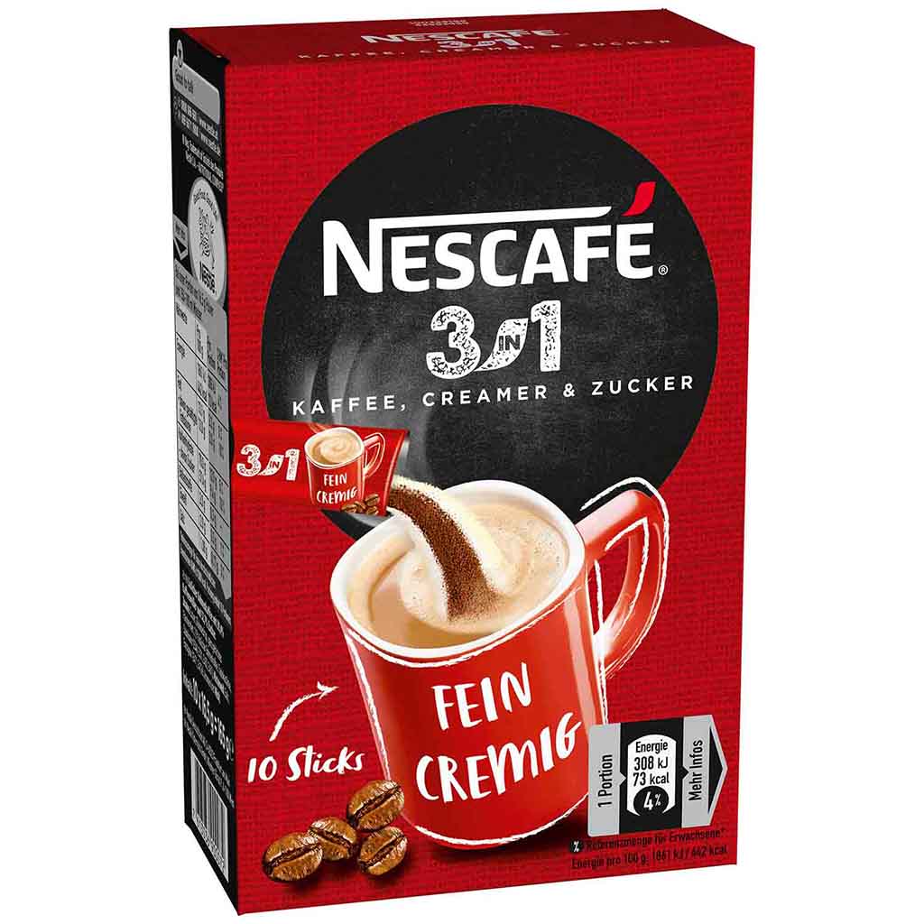 Nescafe 3in1 fein cremig 10 Sticks 165g MHD:30.8.25