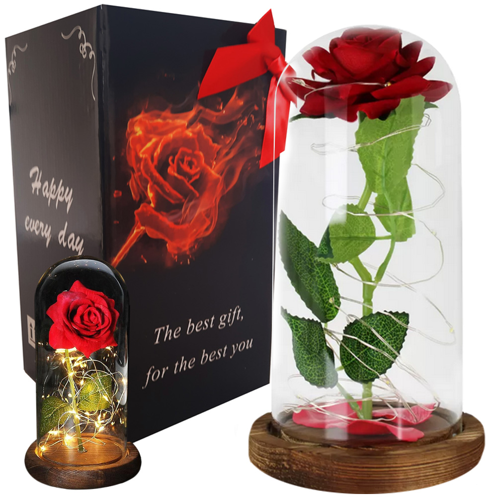 Ewige Rose in Glas, rotes LED-Geschenk, leuchtend für einen Anlass für Frauen
