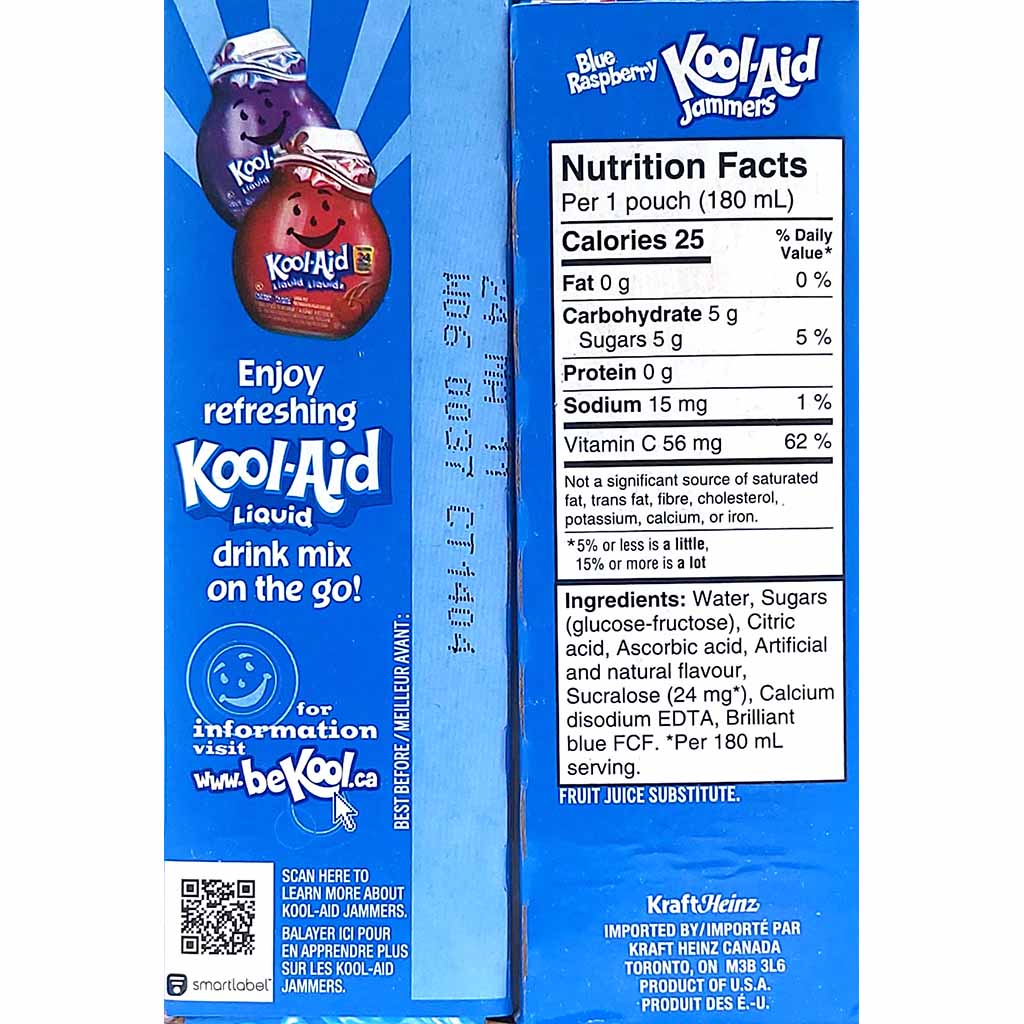 10x Kool-Aid Jammers Blue Raspberry 10 Tüten mit je 180ml = 1,8L, 066188070907
